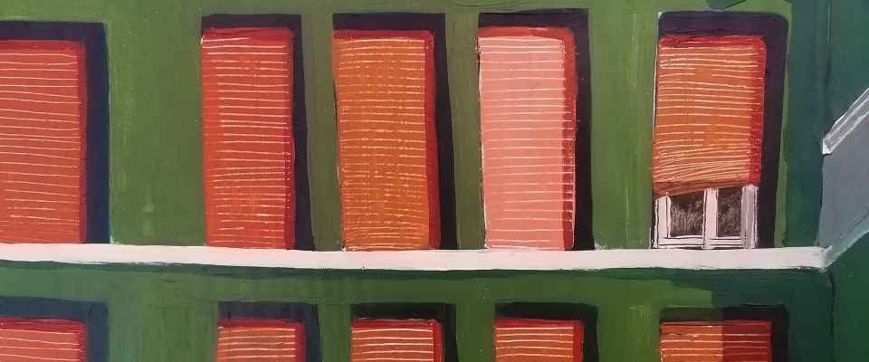 Marina Scognamiglio, Vite degli altri, 2016, acrilico su carta, 50x72cm